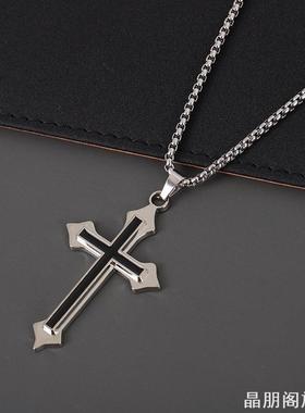 十字架钛钢项链男款潮轻奢小众高级设计感男士复古吊坠