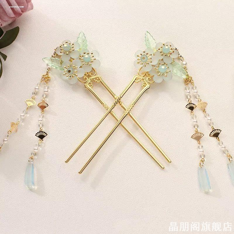 简约现代宫廷女童汉服头饰流苏风