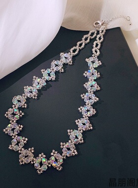 白色琉璃仿锆石项链锁骨