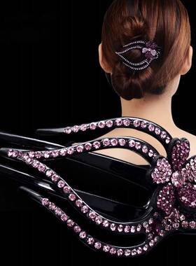 妈妈发夹女韩国水钻鸭嘴夹抓夹后脑勺优雅发卡头饰三齿夹大号横夹