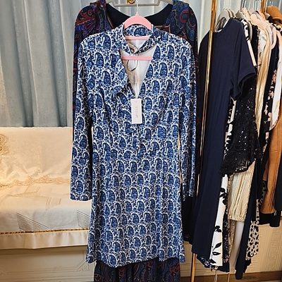 欧美品牌春季通勤高腰A字连衣裙