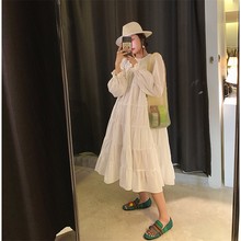 白色超仙甜美裙子 过膝韩版 中长款 长袖 连衣裙女2019夏季 MONA 新款