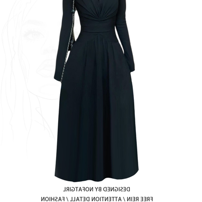 大码法式黑色长袖连衣裙女秋冬