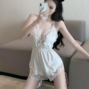 家居服 大码 女装 2025春夏季 胖妹妹mm蕾丝花边睡衣性感吊带连体衣裤