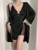 胖mm秋冬性感蕾丝吊带睡裙纯欲睡衣睡袍家居服套装 200斤大码 女装