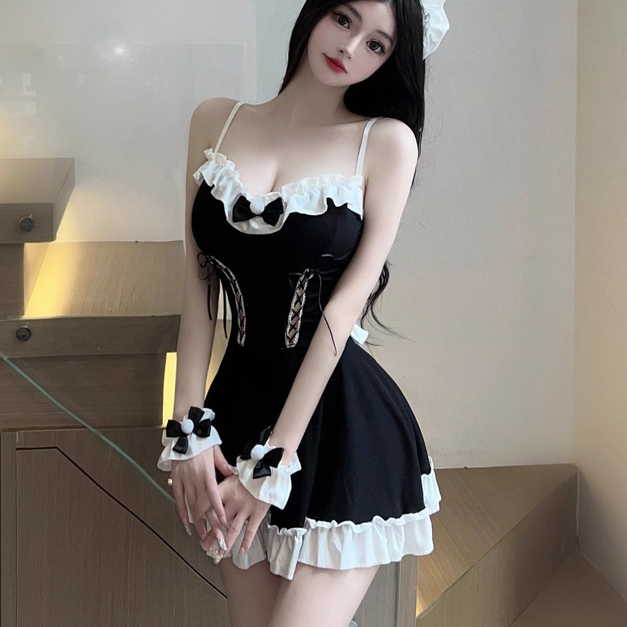 大码女装胖mm黑白拼色性感睡裙