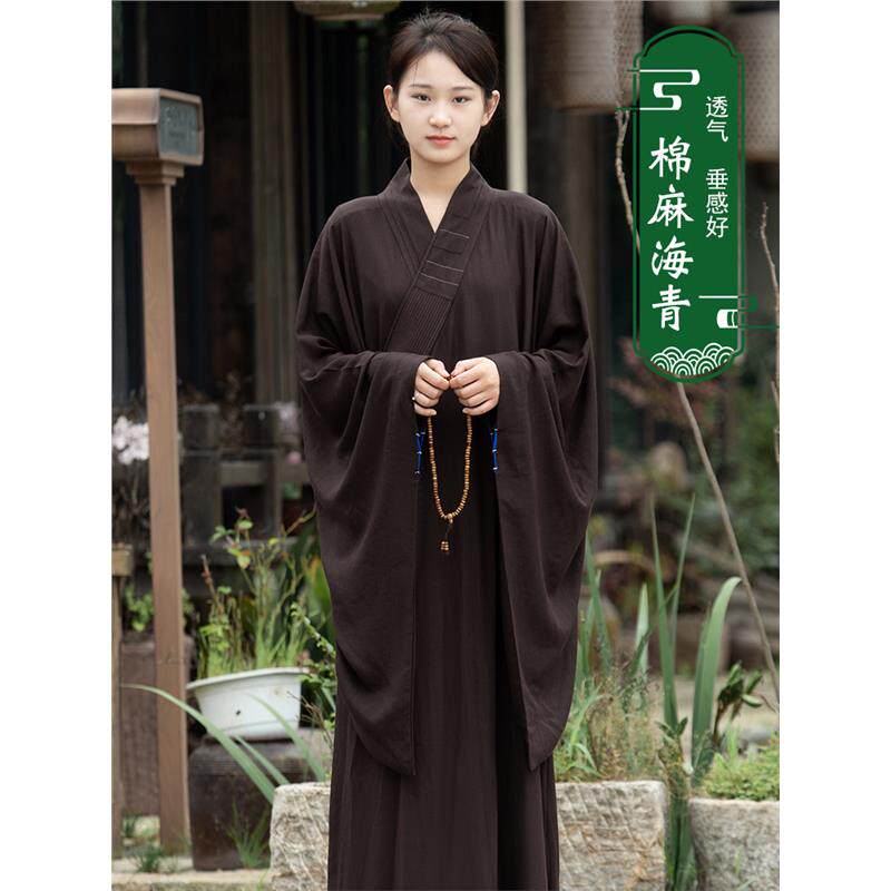 棉麻海青服居士服装男女同款海清衣僧服夏季透气薄和尚服长袍袈裟