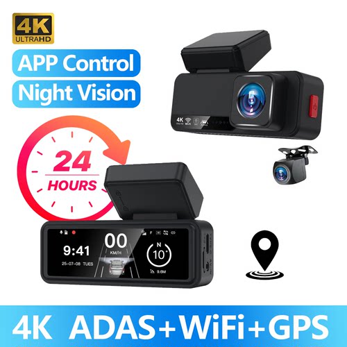 4K Dash Cam Mini Car Dvr Dual Lens GPS ADAS WiFi 24h Parking