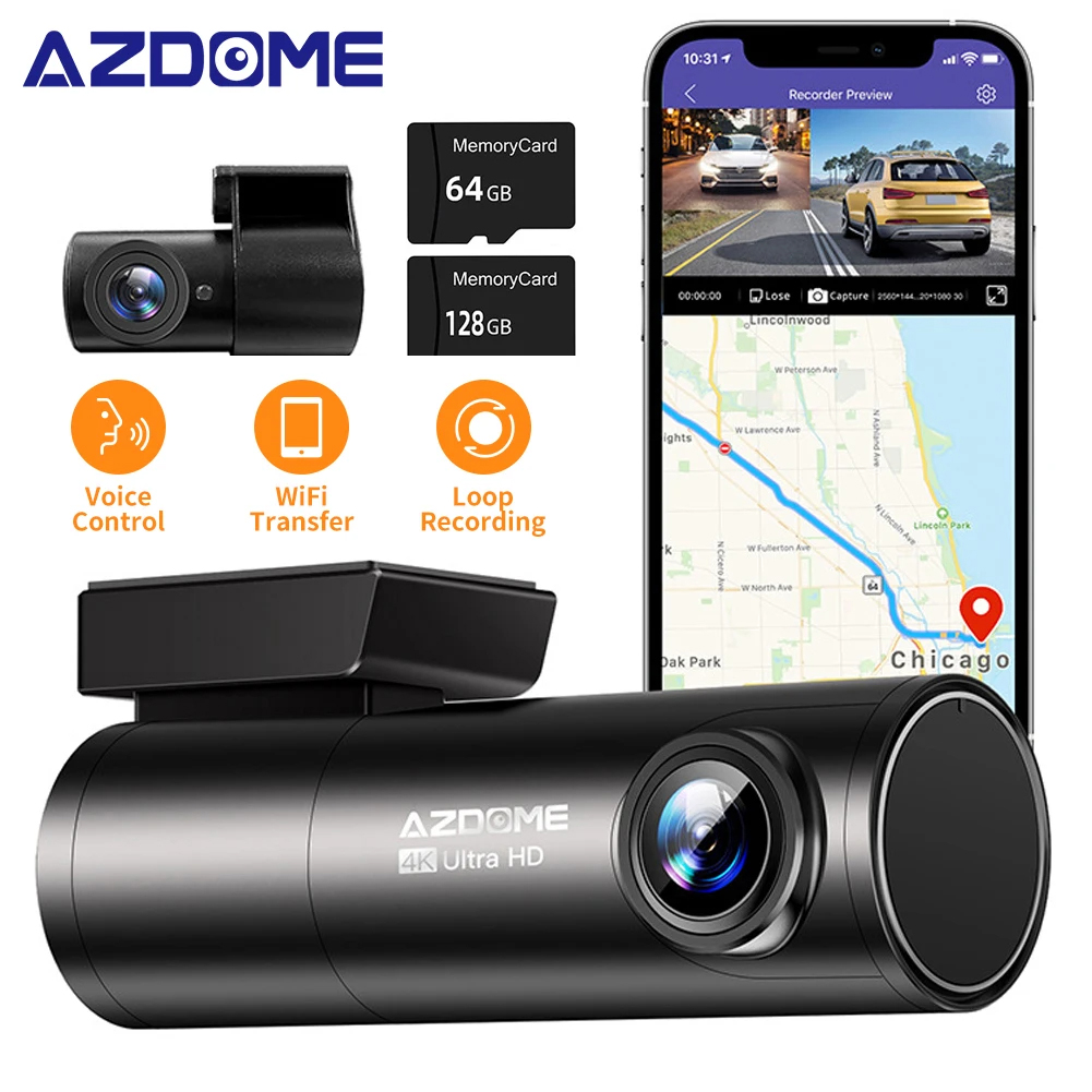 AZDOME Car Recorders 4K+1080P Rear Camera GPS Wifi Car DVR