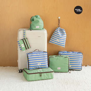 Moreover假日条纹旅行收纳袋出差收纳包内衣衣物化妆品分装袋防水