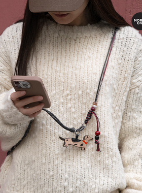 MOREOVER Lala小狗手机挂绳 纯手工编织原创防丢个性腕绳生日礼物