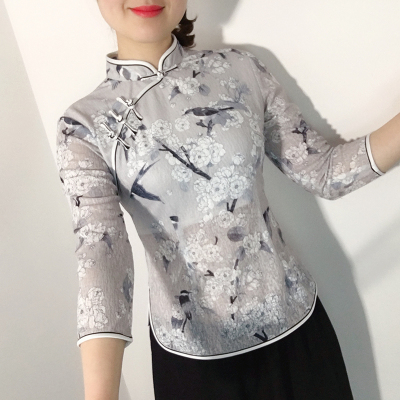 春秋新品中国风文艺复古盘扣女装中式改良修身中袖旗袍上衣茶艺服