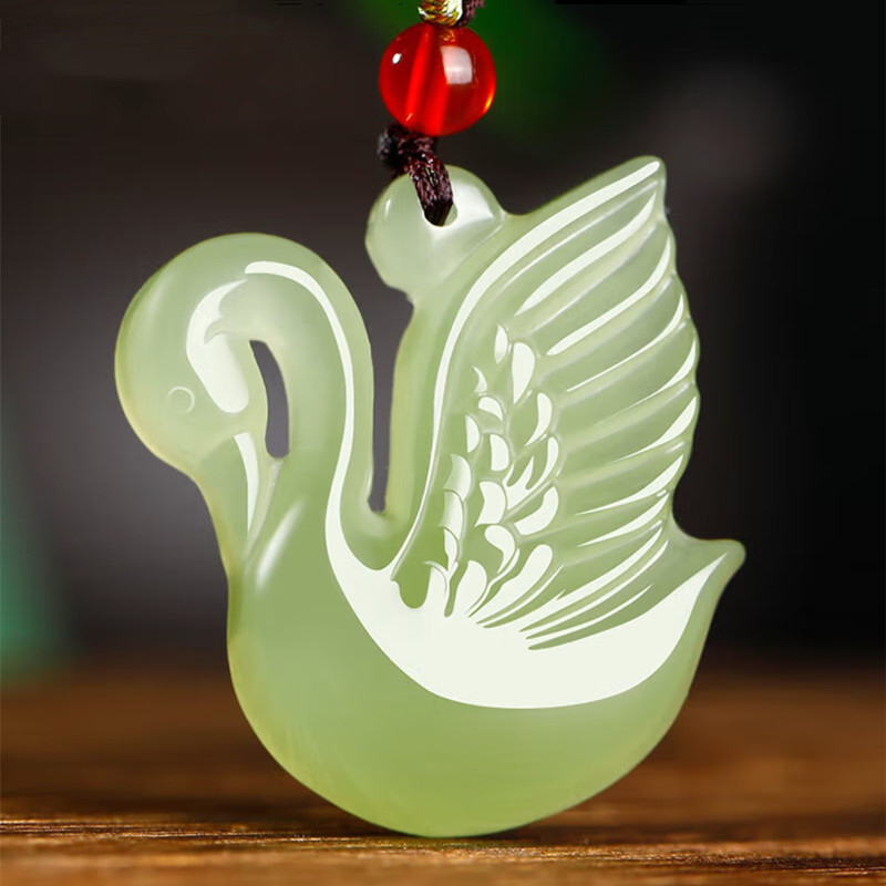 和田玉天鵝吊墜男女士青白玉天鵝