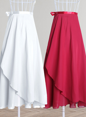 舞蹈服儿童红色芭蕾舞裙女童练功半身纱裙教师长裙一片式雪纺围裙