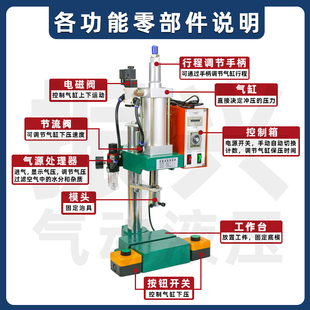 导杆台式 气动冲床 冲压机120kg气动压力机压药膏双按钮脚踏气啤机