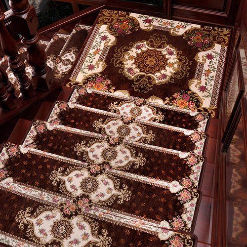 欧式楼梯踏步垫免胶自粘实木家用防滑垫子旋转可定制裁剪满铺地毯