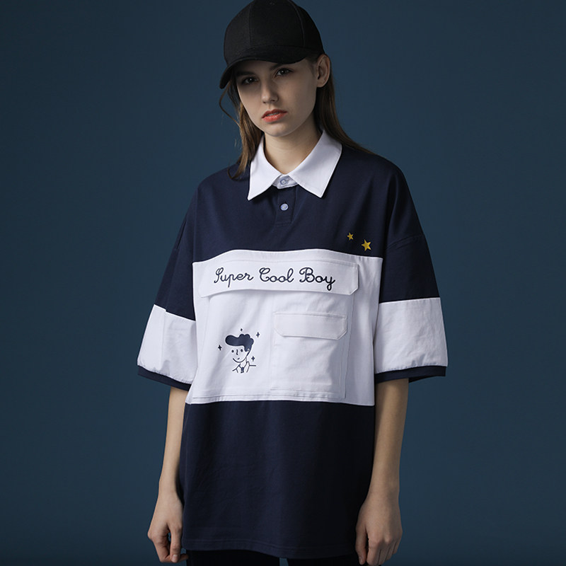 2020新款日系polo衫女短袖宽松学院风网红超火休闲半袖T恤ins潮夏