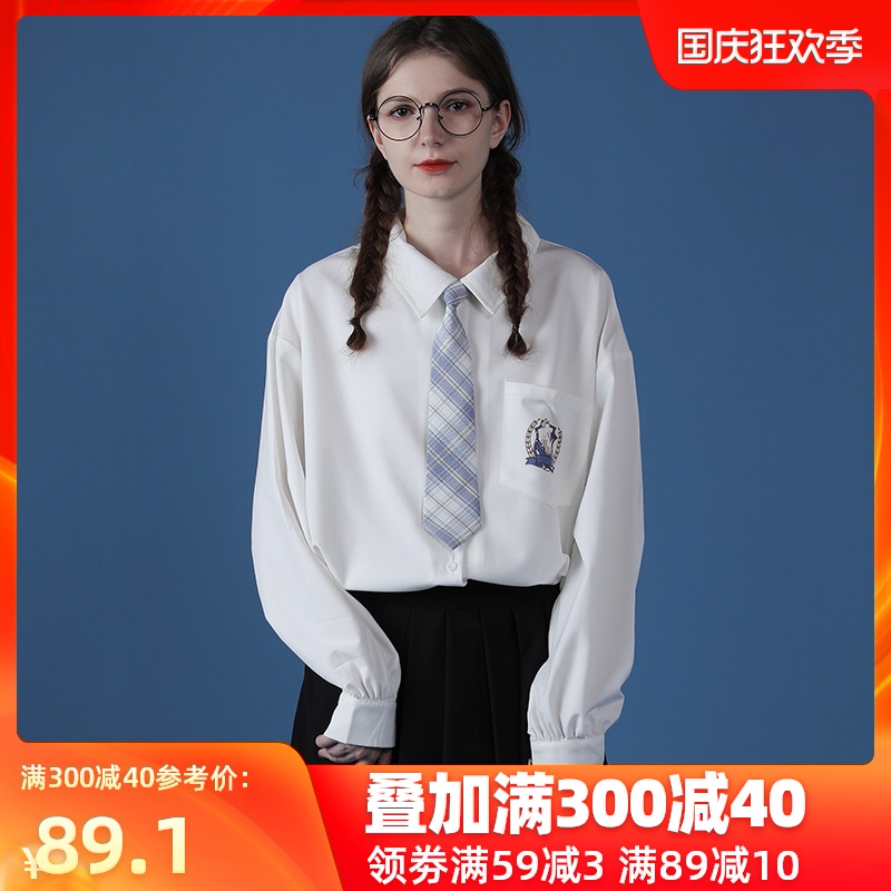 2020新款jk白衬衫女春秋薄款长袖法式复古港味设计感制服早秋上衣