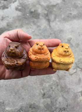 还吃收你来了木雕绿檀土拨鼠手把件黄金檀摆件崖柏老鼠玄关装饰品