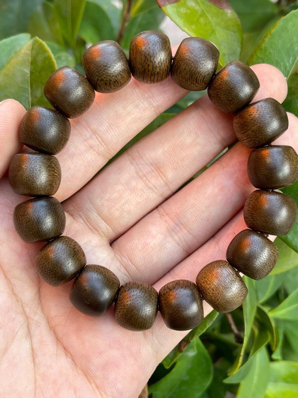 柬埔寨绿棋楠沉水沉香手串14mm桶珠佛珠手链男女士算盘珠重约27克