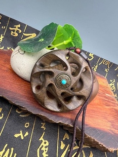 沉香六道轮回六字真言吊坠风火轮挂件时来运转手把件情侣项坠男女