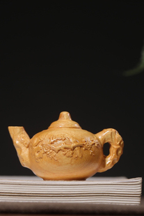 黄金檀木雕梅花茶壶南瓜莲花把把壶手把件家居男女文玩茶宠摆件