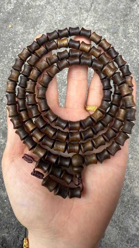 芽庄金丝黄奇楠沉香手链0.8cm竹节珠约45克沉水级佛珠项链挂件