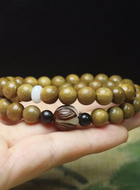 绿檀木莲花手串双层手持木质男女款手链二圈佛珠念珠学生情侣手链