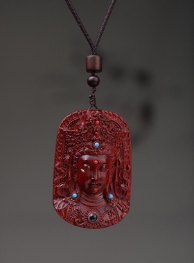 紫檀度母菩萨吊坠观音挂件饰品木雕佛像牌子投影观世音保平安项链