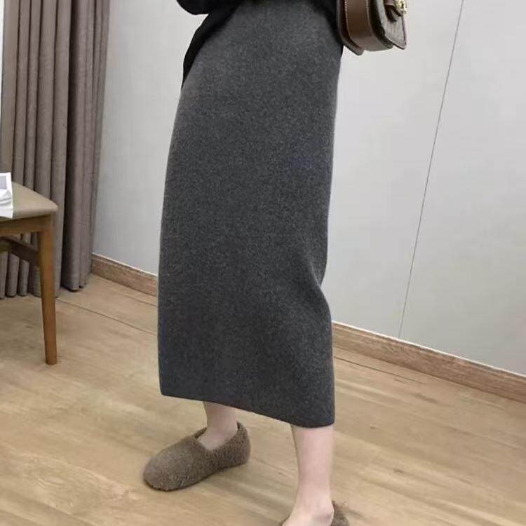 2024年秋冬新款百搭纯色宽松显瘦松紧弹力针织衫半身裙女