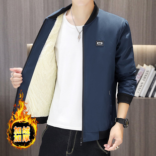 潮流青年外套纯色休闲棒球服夹克 修身 秋冬新款 加绒加厚棉衣男韩版