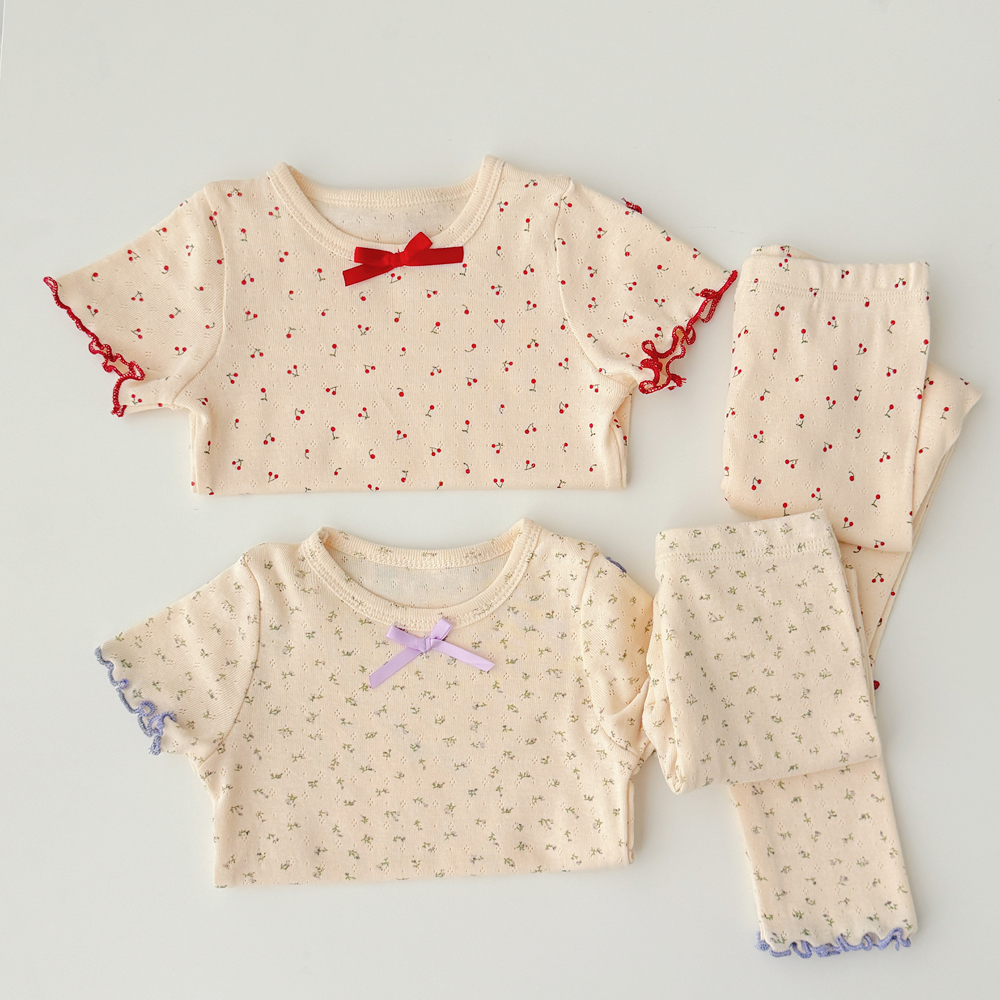 女童睡衣套装夏季纯棉短袖长裤