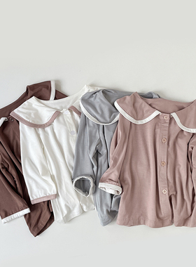 韩国童装peekaboo同款女童甜美翻领亲子家居服套装纯棉宝宝家居服