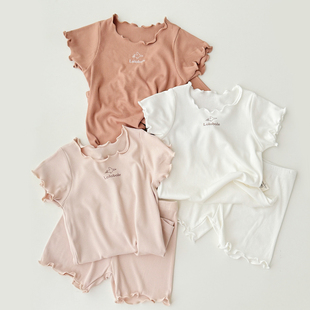 儿童睡衣女童花边纯棉a类宝宝短袖短裤套装夏季中小童女孩家居服