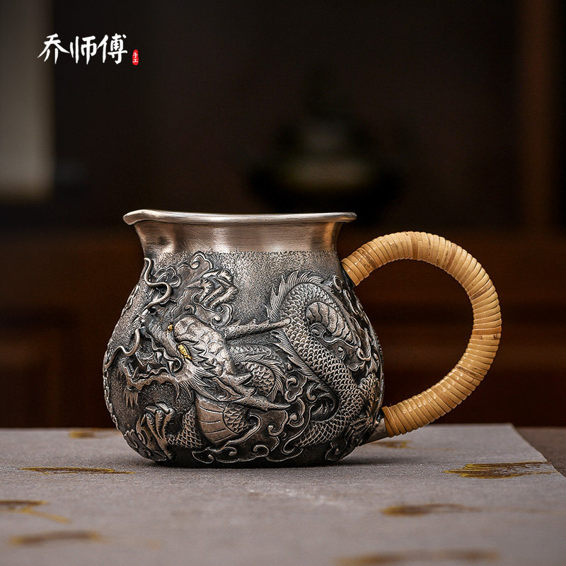 乔师傅纯手工纯银公道杯银壶茶具套装分茶器隔热足银999功夫公杯