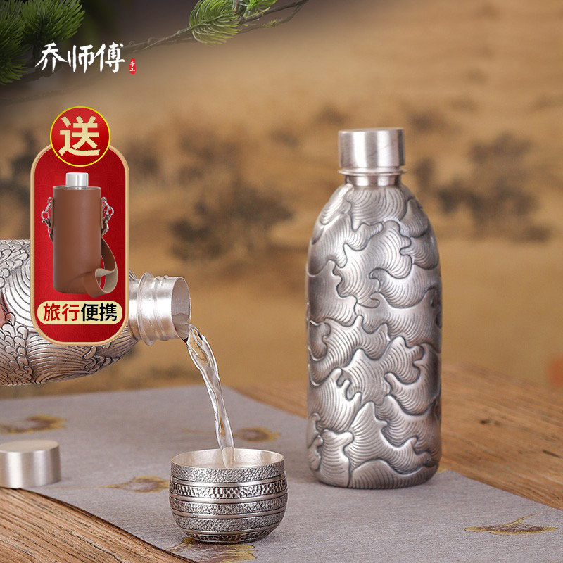 手工银水杯凉水瓶999纯银水壶车载运动杯便携旅行保温随手闷泡杯,餐饮具,随手杯,淘宝优惠券,粉丝福利购,淘宝优惠卷