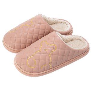 棉拖鞋女冬季2025新款室内家居家防滑加绒pu防水皮面棉拖女士冬天