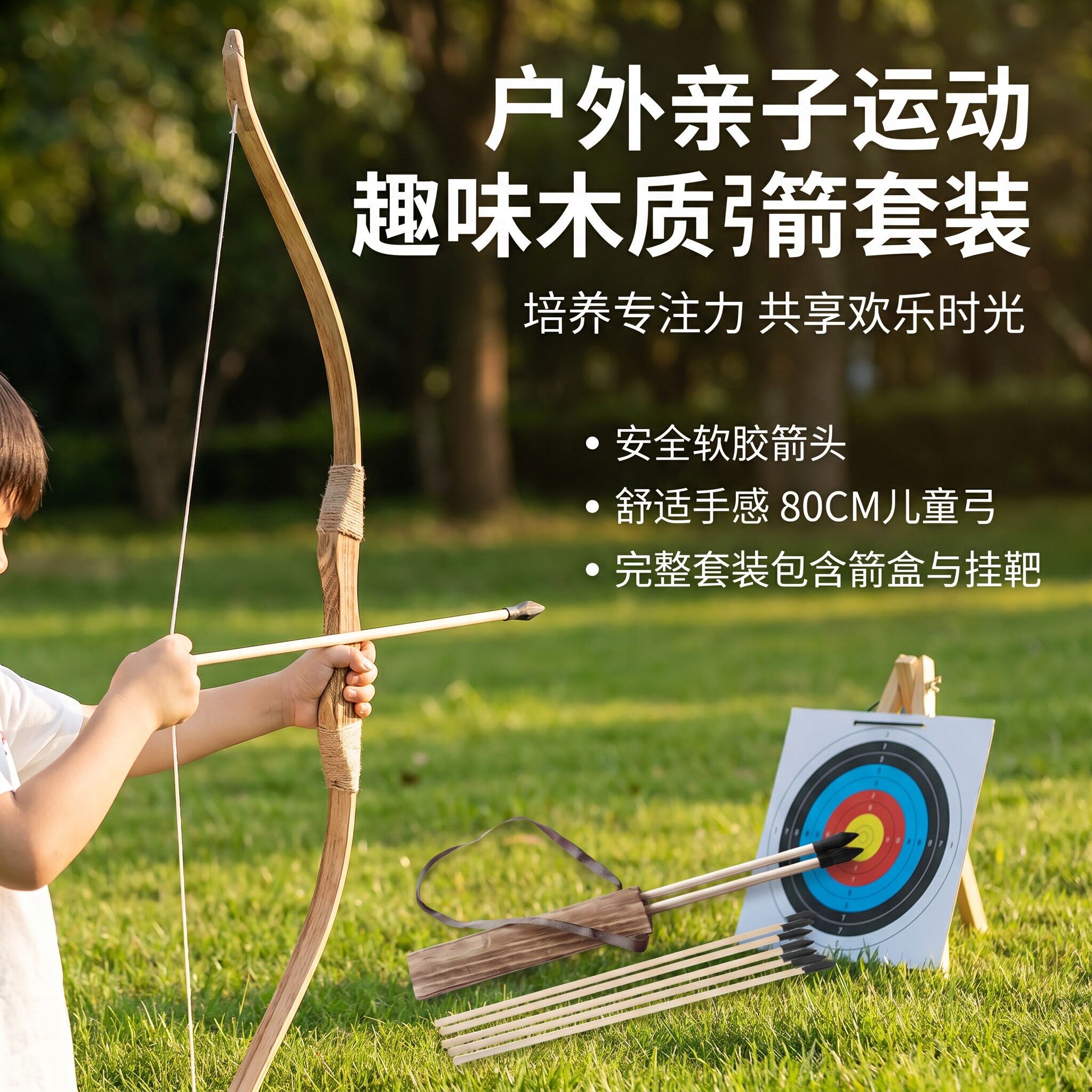 弓箭儿童玩具男孩入门专业射击射箭套装木头软弹箭头古装COS弓箭图片