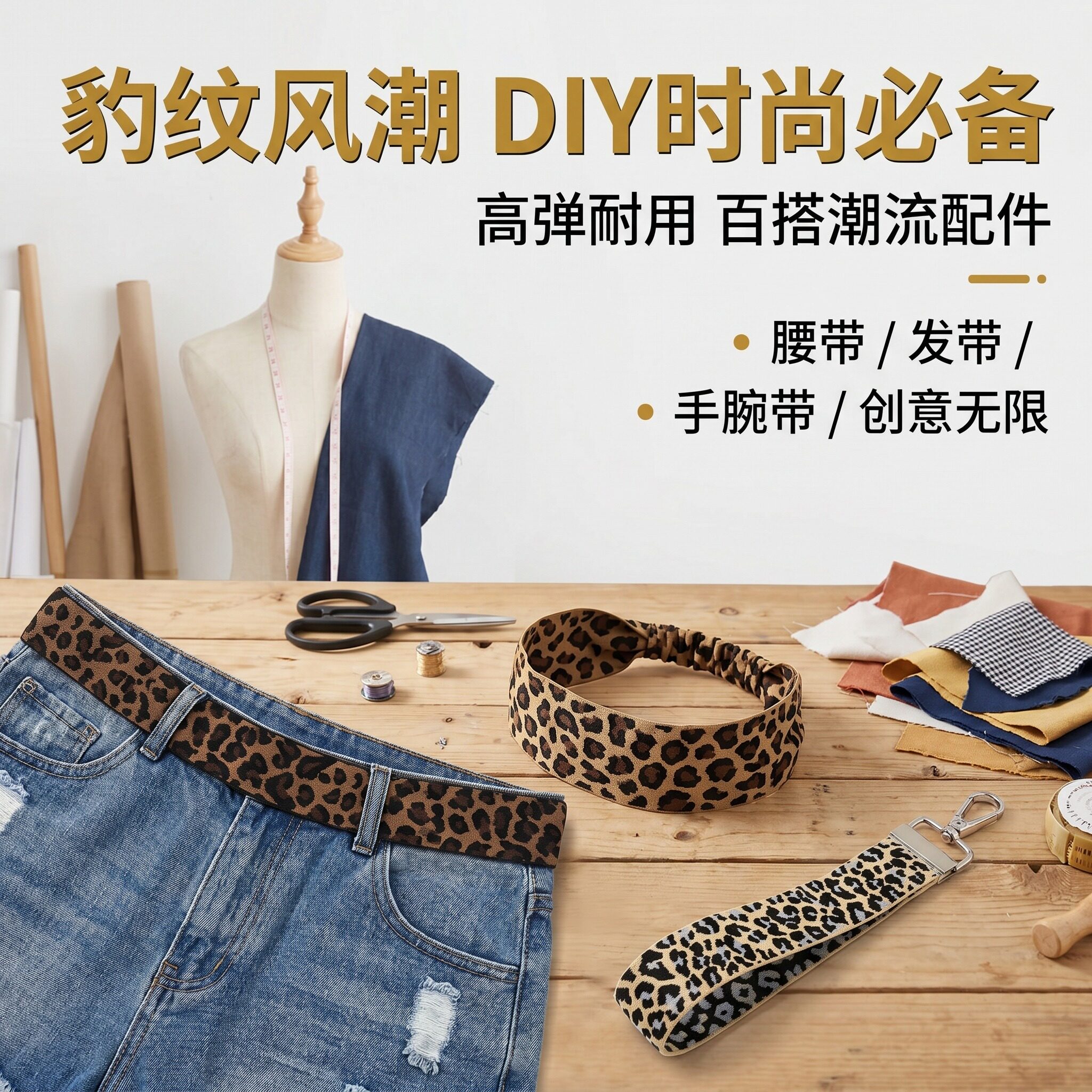 豹纹宽皮筋松紧带加厚高弹力扁皮筋绳裤腰裤子服装辅料腰围橡筋绳