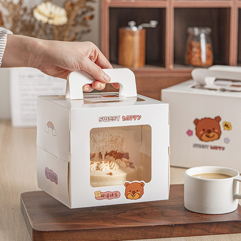 韩版4寸6寸8寸手提慕斯蛋糕盒 网红开窗生日蛋糕甜品烘焙包装盒子