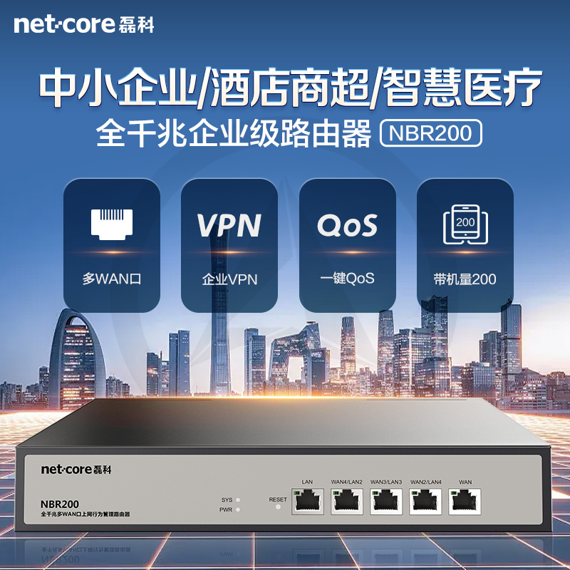 磊科NBR200多WAN口全千兆企业级有线路由器大功率大型5口高速网络宽带商用公司用家用办公