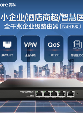 磊科NBR100多WAN口企业级有线路由器全千兆端口大功率大型5口高速网络宽带商用公司用家用办公支持医保专线