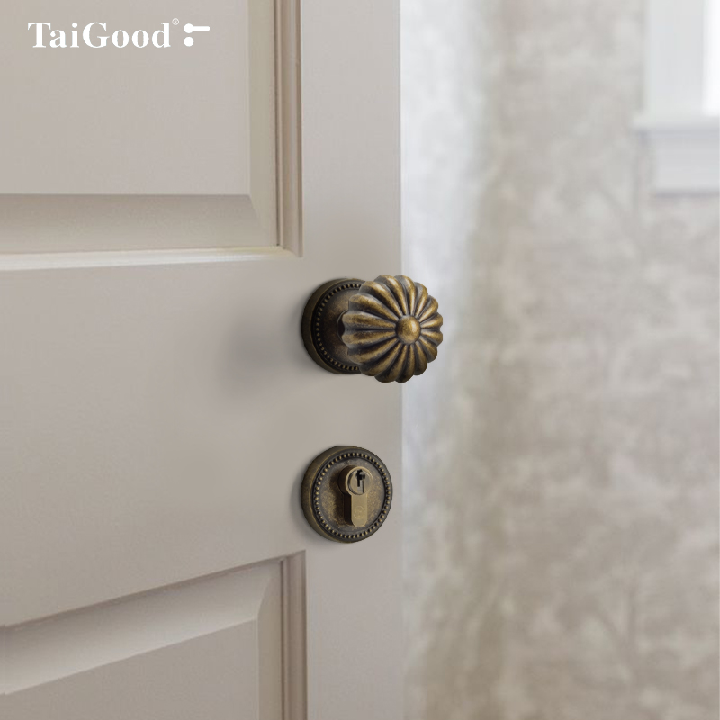 世连泰好现代门锁室内静音磁吸房门分体锁家用球形复古双开门门锁