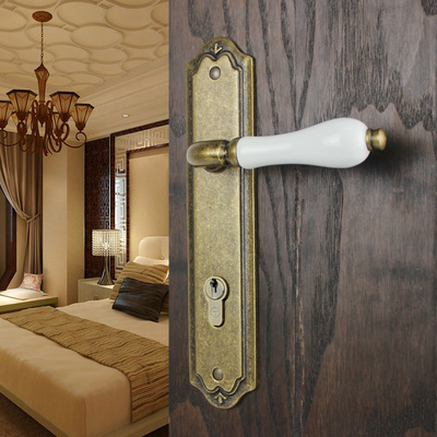 泰豪铜锁世联泰豪黄铜室内门锁简单欧式陶瓷把手门锁lm4738