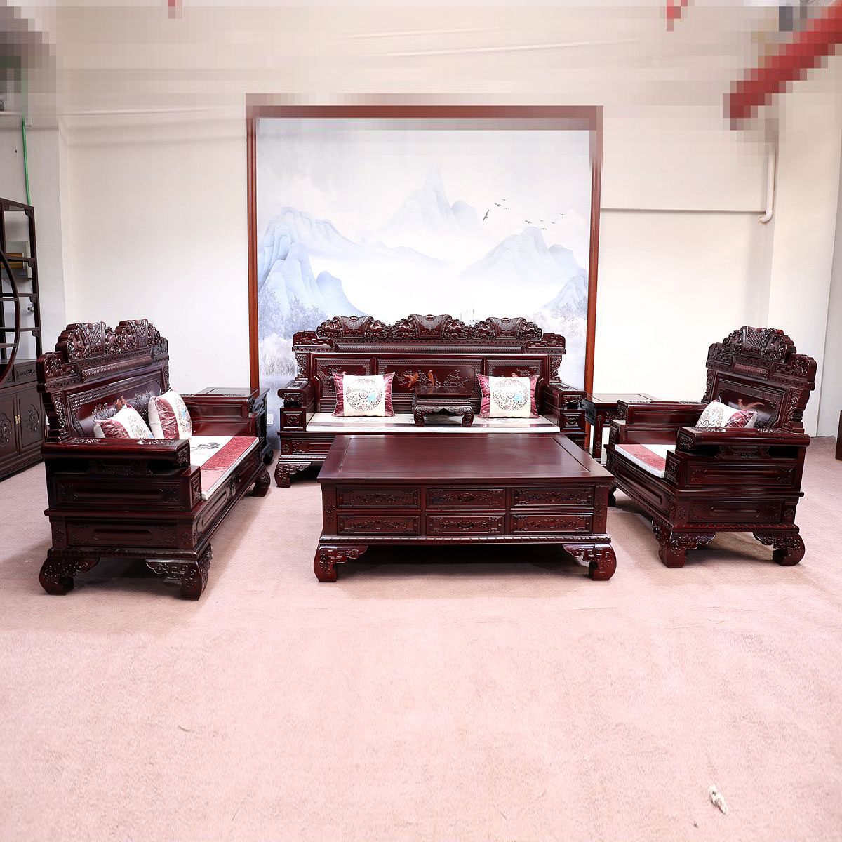 红木沙发非洲酸枝木雕花招财沙发客厅家具实木沙发全实木沙发组合