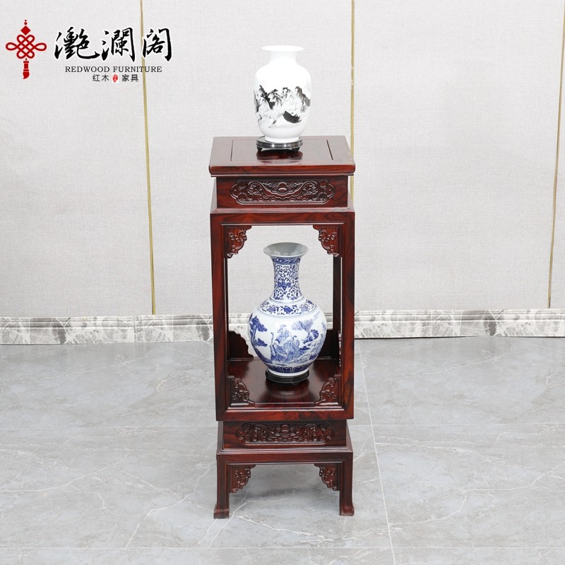 红木花几 阔叶黄檀灯笼花架 印尼黑酸枝聚宝盆花几实木盆景花盆架