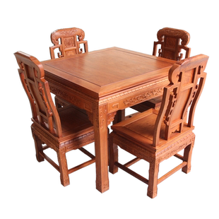 红木餐桌大果紫檀方桌中式缅甸花梨八仙桌 实木家具四方桌椅5件套