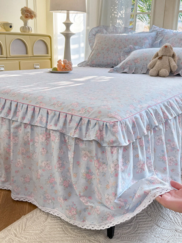 公主全棉纯棉床裙式床罩单件1米8床防滑蕾丝花边床套2x2.2m米床裙