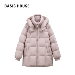 防风保暖外套 休闲时尚 百家好纯色简约加厚连帽羽绒服女冬季 新款
