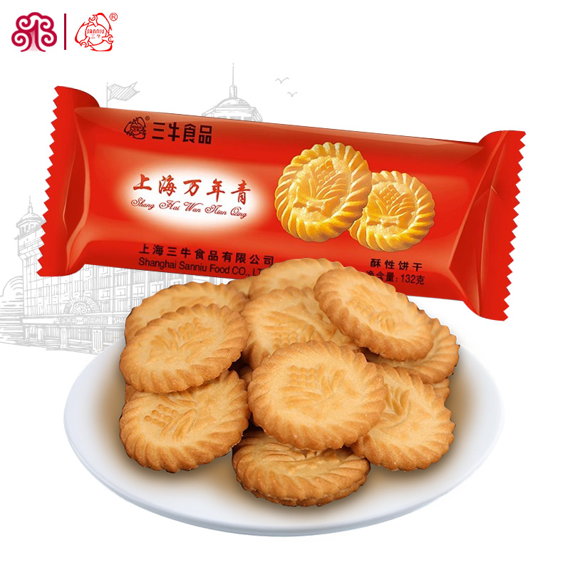 上海三牛万年青饼干132g*6条上海特产葱香味咸味饼干零食休闲食品